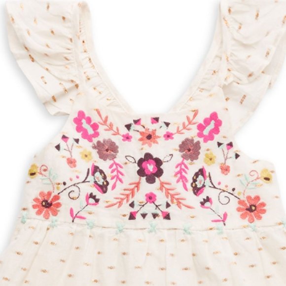 NEW PEEK Baby Embroidered Flutter Strap Tank Flare Tasseled Tiered Ruffle Dress - Picture 2 of 4